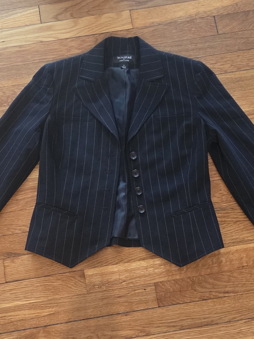 Larry Levine Navy Pinstripe Women's Blazer